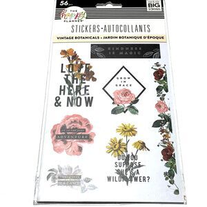 The Happy Planner Stickers Vintage Botanicals 56 pieces Flowers Quotes Phrases